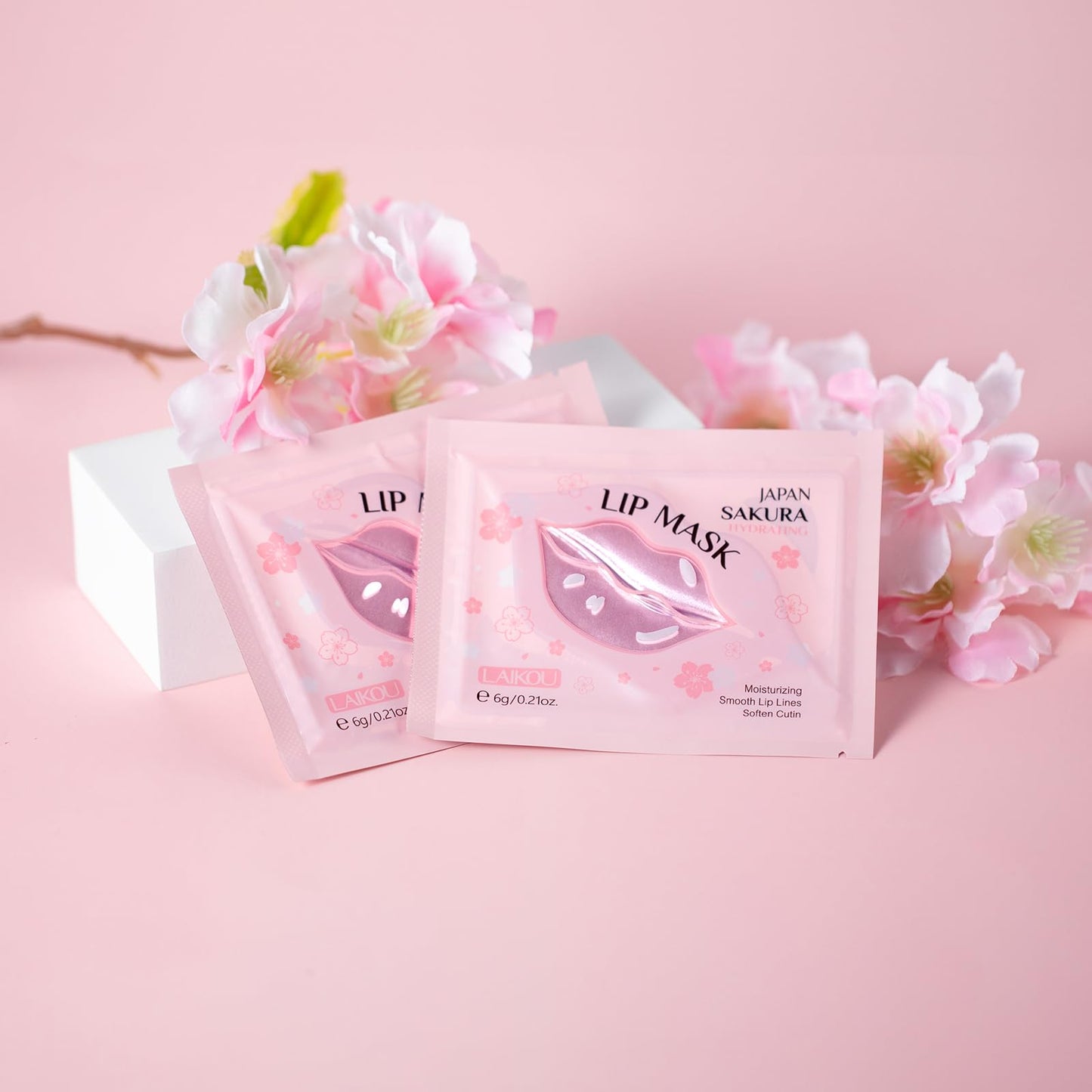 AKARY Sakura 5 Pieces Hydrating Lip Mask, Lip Sleep Mask Collagen Crystal Lip Care Gel Pads For Moisturizing, Minimize Fine Lines, Remove Dead Skin, Anti Chapped Pads Lip Mask (5)