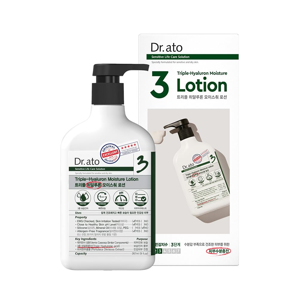 Dr. ato Rapid Moisturizing Daily Lotion for Body & Face with Triple Hyaluronic Acid, Vegan, Korean Skincare (10.4 Fl Oz)