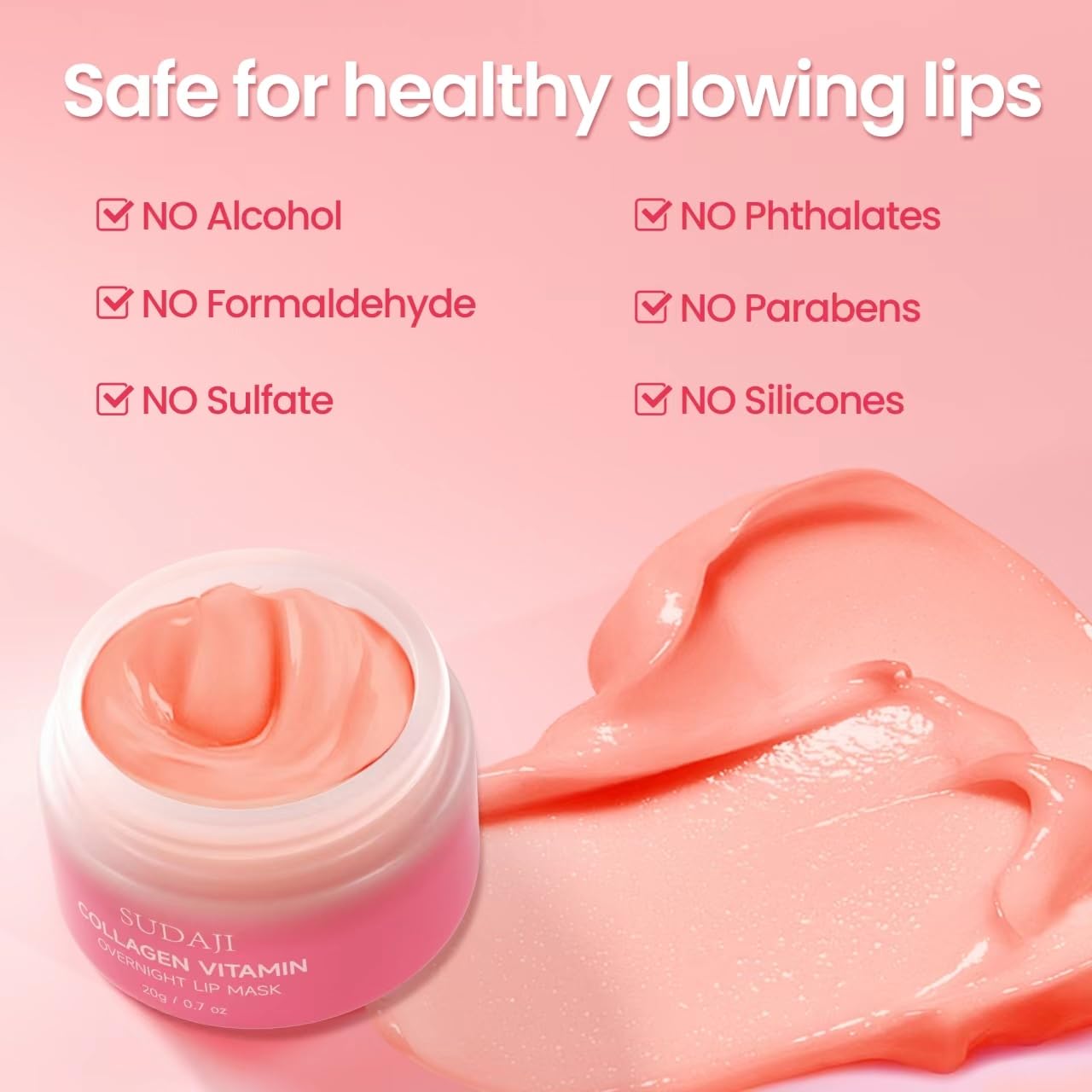 20g Collagen Lip Mask with Vitamins E, A, Hyaluronic Acid, Overnight Lip Butter Balm with Skin Softening Coconut Oil and Hydrating Shea Butter