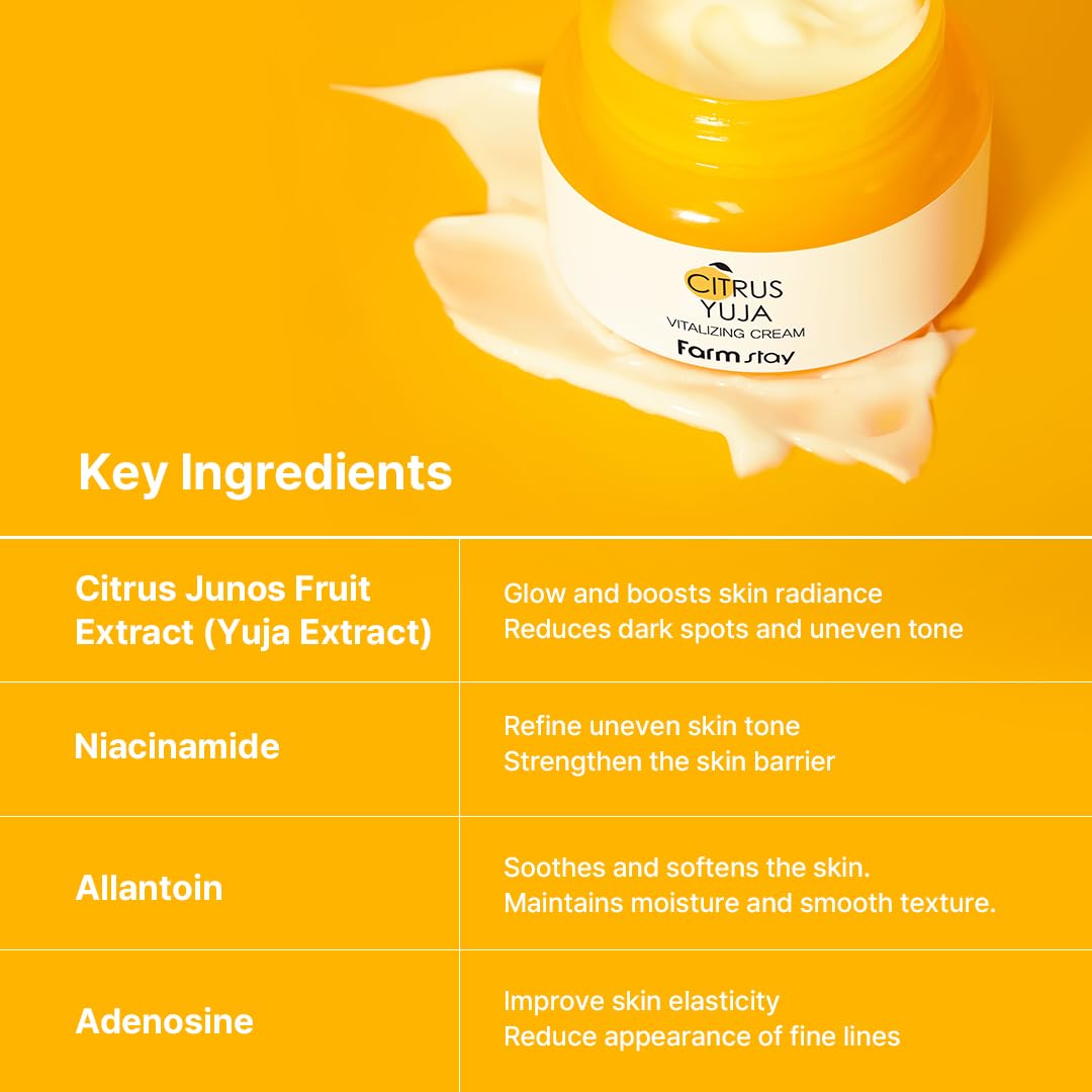 FARMSTAY Citrus Yuja Vitalizing Cream – Vitamin C Facial Moisturizer with Niacinamide for Dry & Sensitive Skin, Skin Barrier Repairing & Wrinkle Care, Korean Skincare, for Women & Men 3.52 oz.
