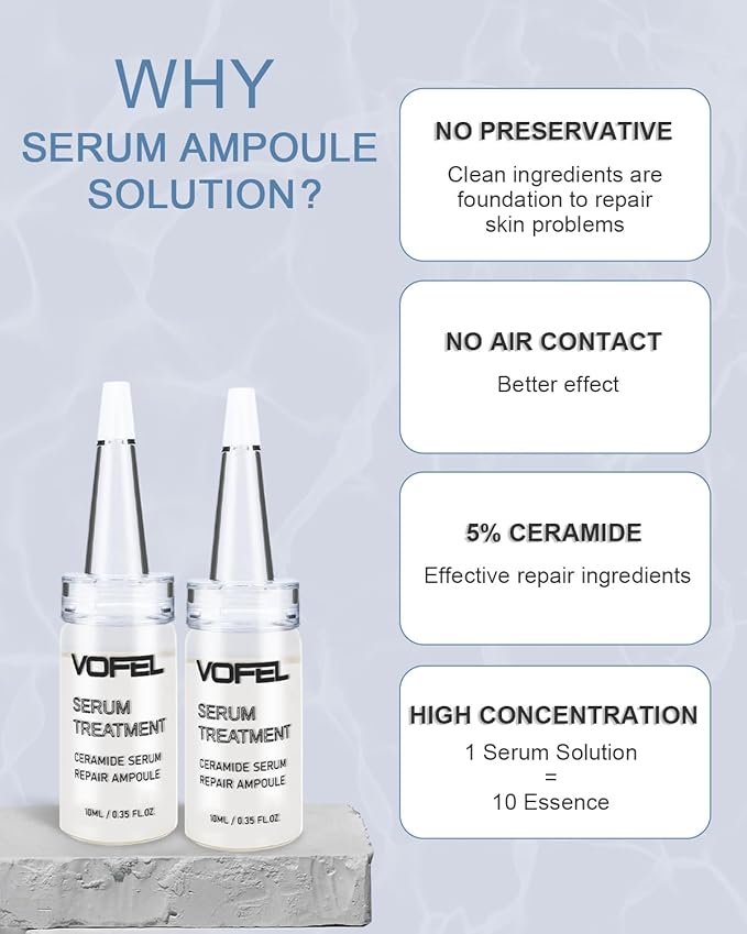 Ceramide Serum for Skin Barrier Repair, Hydrating Serum to Reduce Dryness and Wrinkles, 5% Ceramide Face Serum Ampoule Solution 2 Vials