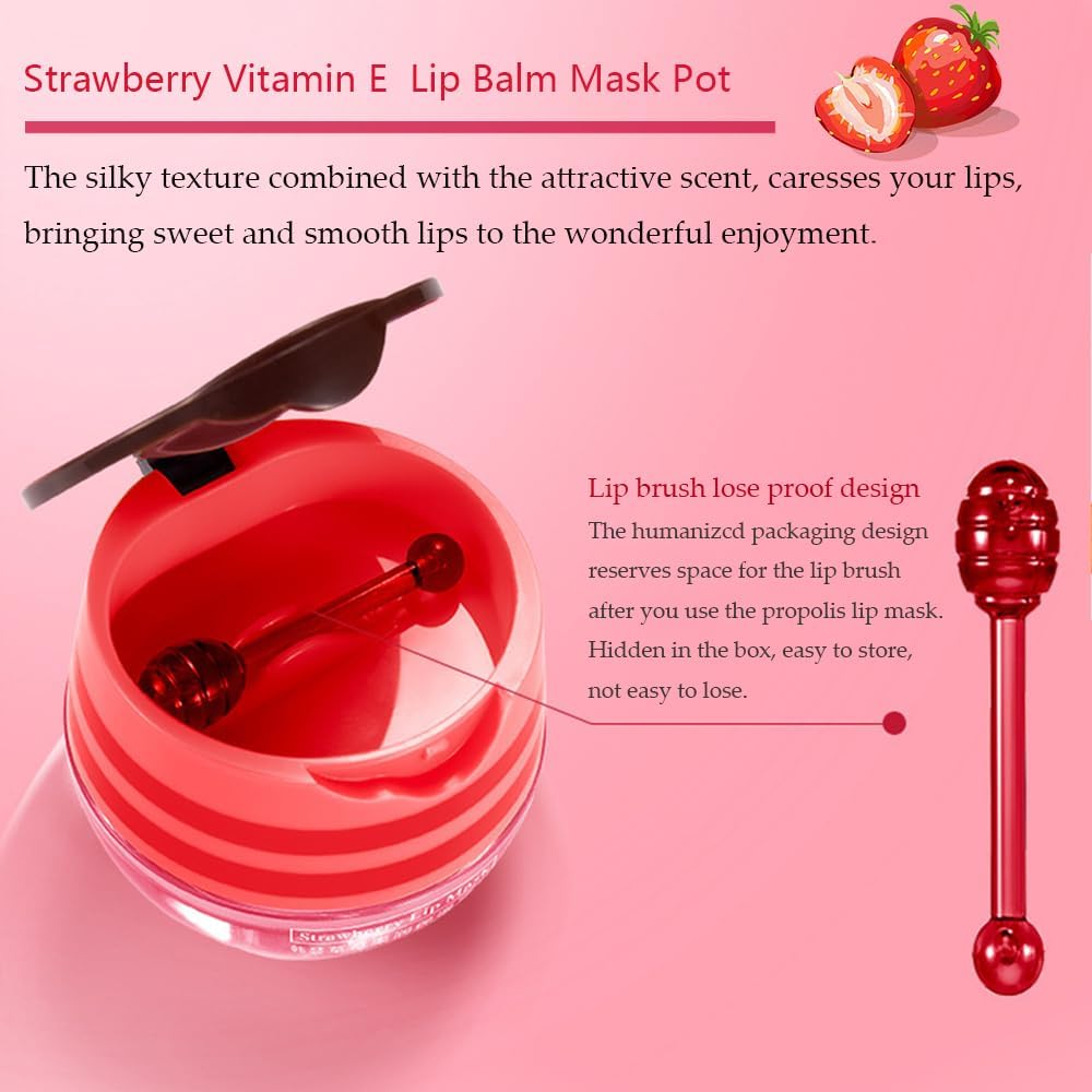 Bee Lip Balm Honey Pot, Fruit Moisturizing Propolis Lip Mask, Lip Mask Overnight Propolis Moisturizing Lip Balm Hydrating Prevention Dry and Crack Lip Scrubs Exfoliator Lip Care Products (2PCS B)