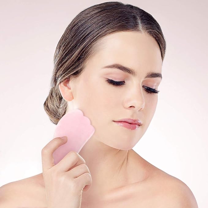 Jovivi Natural Rose Quartz Stone Gua Scraping