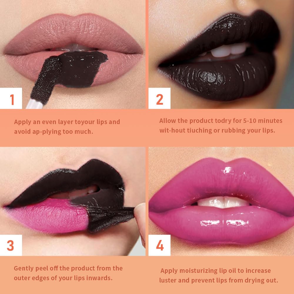 Deep Raspberry Peel Off Lip Gloss Tattoo and Lip Oil, Lip Stain Peel Off Masque - Peel Off Lip Tint ,Long Lasting Waterproof Transfer-proof Lip Mask Lip Gloss Peel Off Lip Liner,Stay Lip Makeup 05#