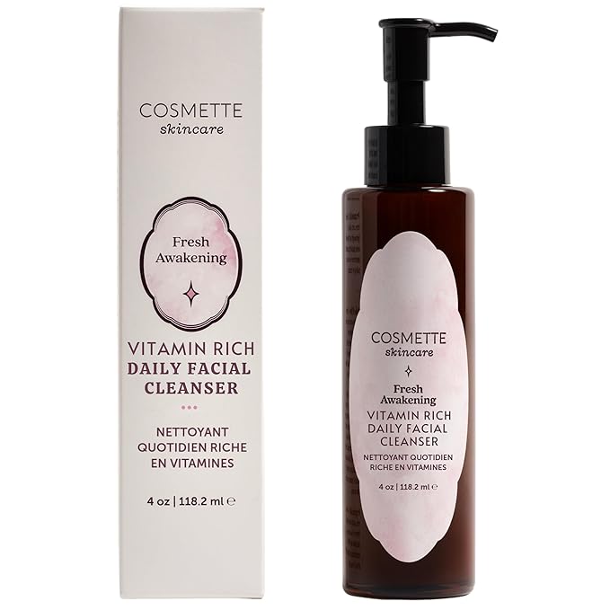 Cosmette Fresh Awakening Daily Cleanser, Face Wash & Makeup Remover With Olive, Sunflower, & Rice Bran Oils, Gentle, Natural Skin Care, Hydrating, Nourishes & Protects Skin, Vegan, 4 FL Oz