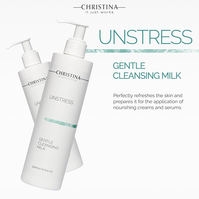 Christina - Unstress Gentle Cleansing Milk with Vitamin E | Smothing Refreshing Milk Cleanser for Face | Soap-free Cleansing Milk for Face | Suitable for All Skin Types (10 fl oz.)