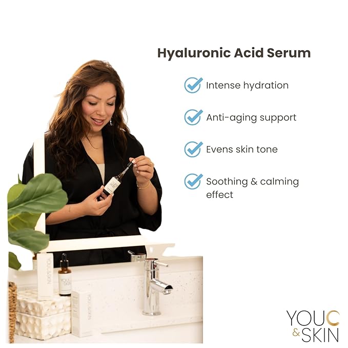 You C & Skin Hyaluronic Acid Serum 1.7 fl oz for Face & Neck for Men & Women - Intense Hydration, Boosts Skin Elasticity, Repairs Skin Barrier
