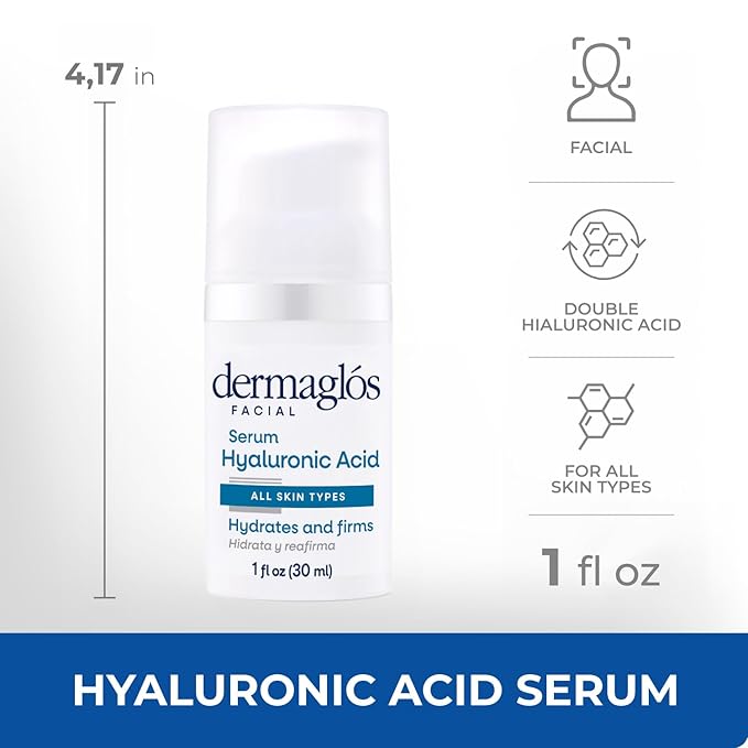 Dermaglos Hyaluronic Acid Serum For Face with Pro Vitamin B5 and Glycerin, Hydrates, Firms, Tones, and Reduces Expression Lines, Suitable for Sensitive Skin, 1 Fl Oz