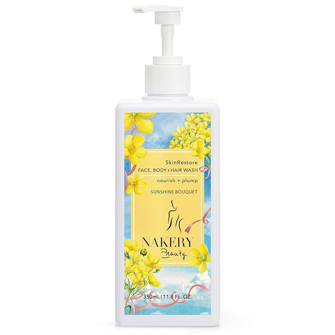 Nakery SkinRestore Hydrating Face & Body Wash with Hyaluronic Acid - Body Wash for Sensitive Skin - Foaming Face Wash & Oil Cleanser for Women 350ml - Sulfate Free & Cruelty Free - Sunshine Bouquet
