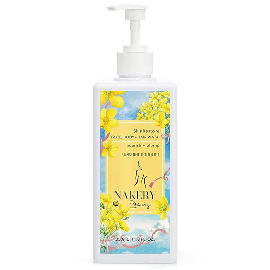 Nakery SkinRestore Hydrating Face & Body Wash with Hyaluronic Acid - Body Wash for Sensitive Skin - Foaming Face Wash & Oil Cleanser for Women 350ml - Sulfate Free & Cruelty Free - Sunshine Bouquet