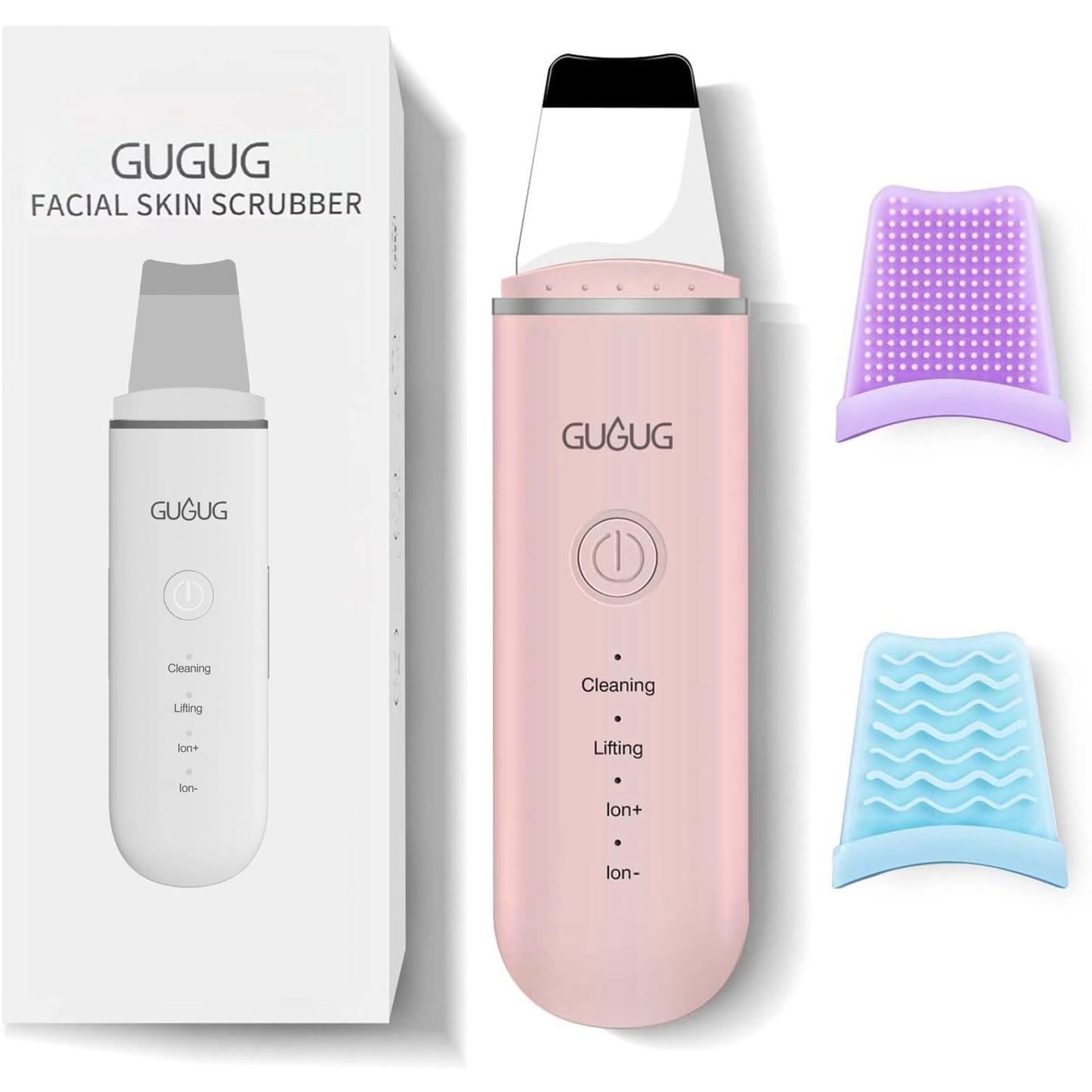 GUGUG Skin Scrubber Face Spatula & Pore Cleaner Blackhead Remover with 4 Modes, Deep Cleansing Facial Tools (Pink, 2-Pack)