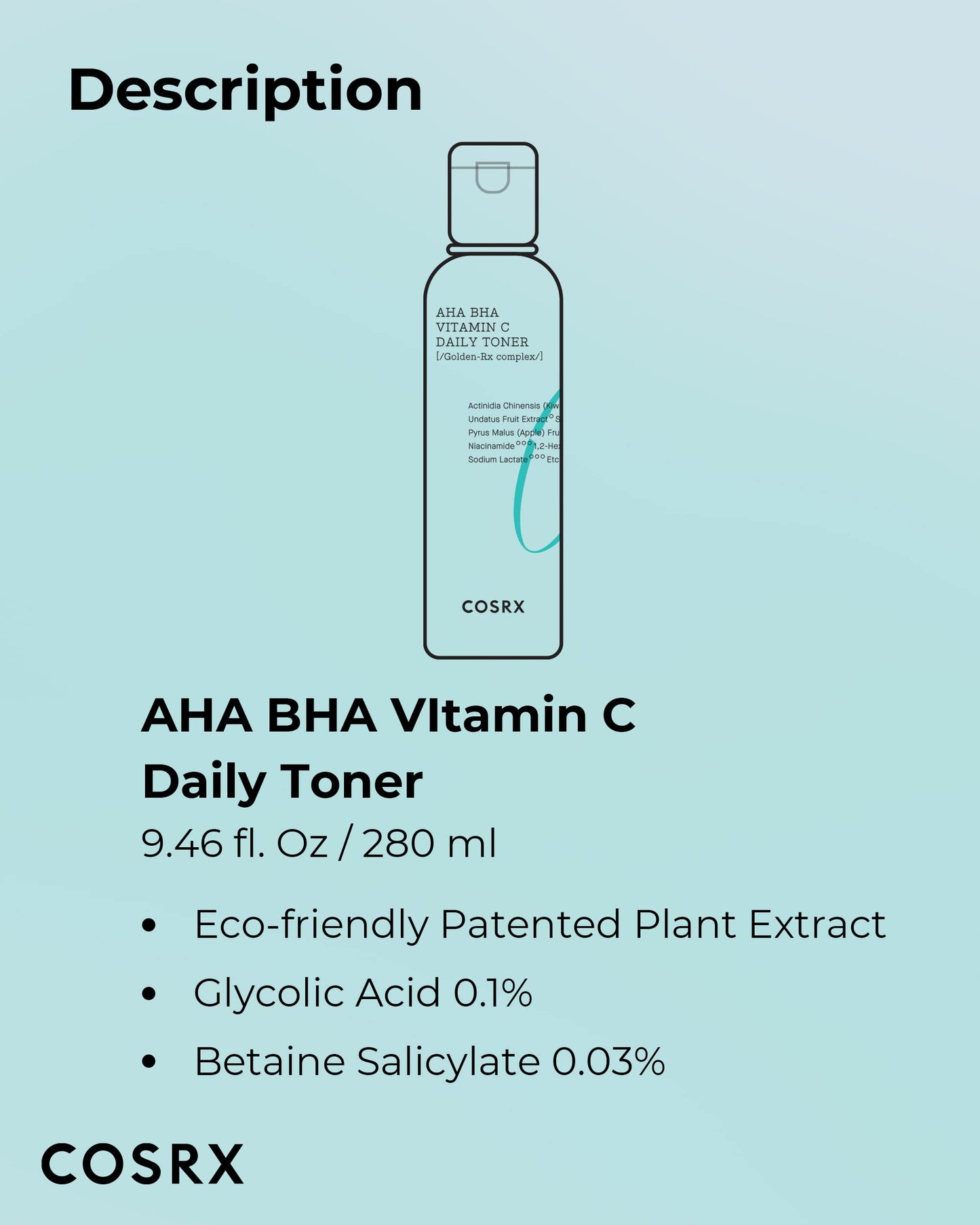 COSRX ABC Daily Toner, Korean Toner for Day & Night with AHA, BHA, & Vitamin C, Refreshing Exfoliating Toner for Clean Radiant Skin, Korean Skin Care, 280ml / 9.46 fl.oz
