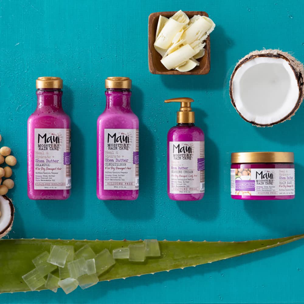 Maui Moisture Heal & Hydrate + Shea Butter Shampoo & Conditioner Bundle, Hair Care Set with Shea Butter & Aloe Vera for Dry, Damaged Waves & Curls, Silicone-Free, Two Pack, 2 x 13 fl. oz