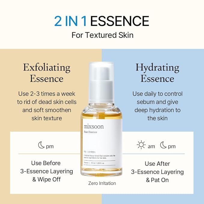 mixsoon Bean Essence Exfoliating Hydrating Korean Skin Care Glass skin Hyaluronic Acid Serum 1.69 Fl Oz (Pack of 1)