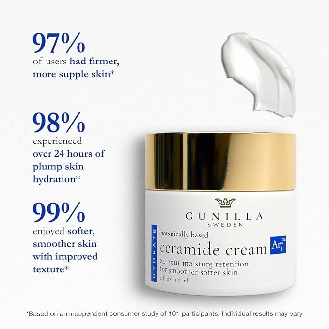 GUNILLA Ceramide Cream A17-24-Hour Moisturizer - Plump, Soften. 17 Actives & Herbals. Plant-Based. No Added Fragrance. Vegan. (2 oz)