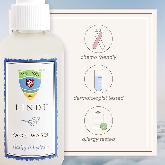 Lindi Skin Face Wash for Dry & Sensitive Skin - Gentle, Moisturizing Formula That Hydrates & Refreshes Your Body and Scalp - Reduce Facial Rashes, Redness, and Iitching (4 fl oz)