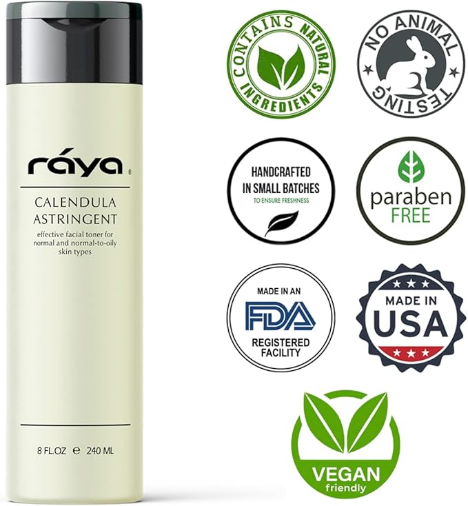 RAYA Calendula Astringent with AHA 6 oz (G-206) | Glycolic Facial Toner for Combo and Partially Oily Skin Prone to Break-Outs | Helps Normalize pH and Fight Bacteria | Made with Alpha Hydroxy Acids