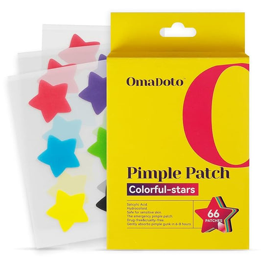 Star Pimple Patches for Face (66 patches) - Hydrocolloid Acne Blemish Pimple Patches Cute Stars, 6 Colors Stars ance patches, 14MM Sizes Zit Stickers
