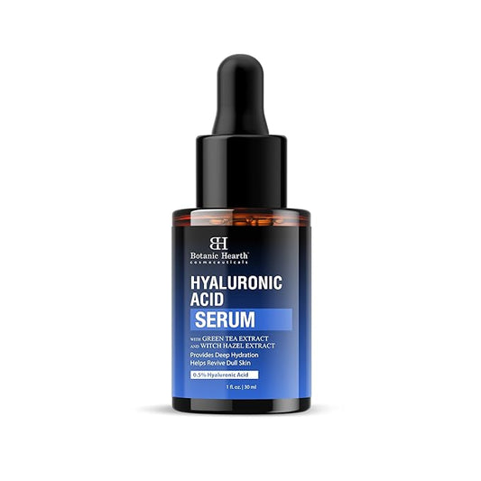 Botanic Hearth 0.5% Hyaluronic Acid Serum For Face With 2% Niacinamide, Witch Hazel & Green Tea Extracts | Hydrating & Moisturizing | Helps Reduce Wrinkles & Fine Lines | All Skin Types | 1Fl Oz