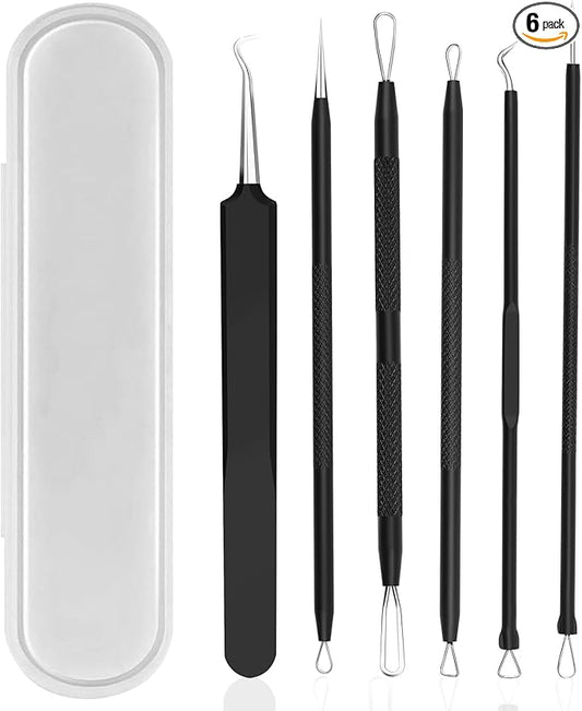 Pimple Popper Tool Kit,Blackhead Remover Tool 6 Pcs Blackhead Extractor Tool for Face Comedone Zit Acne Whitehead Blemish, Stainless Steel Extraction Tools Set
