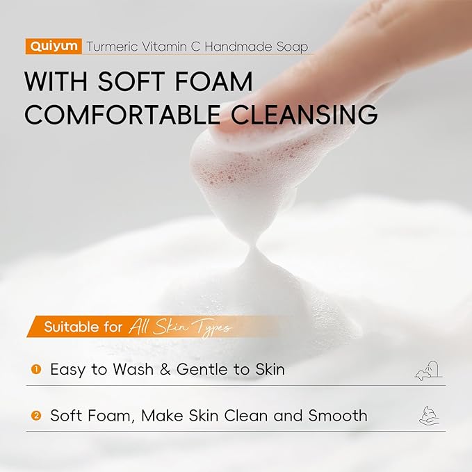 Natural Turmeric Soap Bar for Dark Spot- Vitamin C Dark Spot Remover for Face, Skin Care Sets, Facial Skin Care Products, Even Skin Tone, 3 Pack with African Net Sponge (3.53 Oz/Pcs)