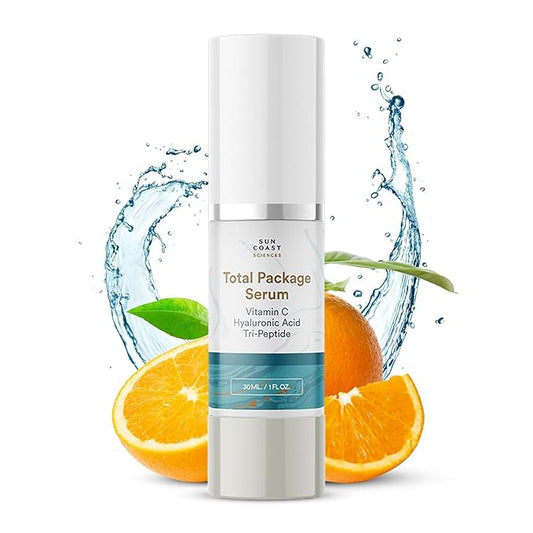 Sun Coast Sciences - Total Package Serum, All-In-One Vitamin C, Hyaluronic Acid, Anti-Aging Facial Super Serum for Wrinkles, Age Spots - 1 fl oz (Pack of 6)