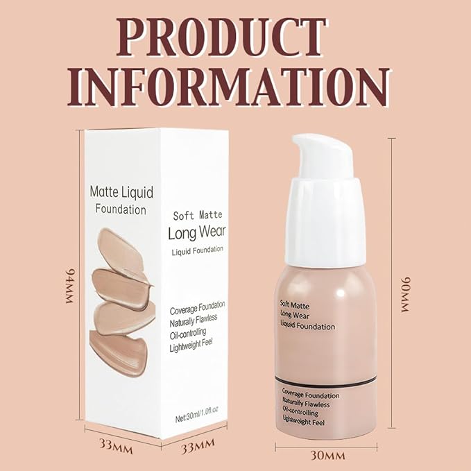 2Pcs Matte Liquid Full Coverage Foundation, Flawless Soft of 2)