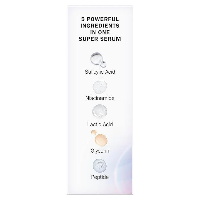 Olay Super Serum Night Repair, Fragrance-Free Trial Size - Niacinamide, Peptide, Salicylic & Lactic Acid, Glycerin - 5-in-1 Skin Care Benefits - Hydrating, Reduces Dark Spots, Anti-Aging, 0.4 Oz