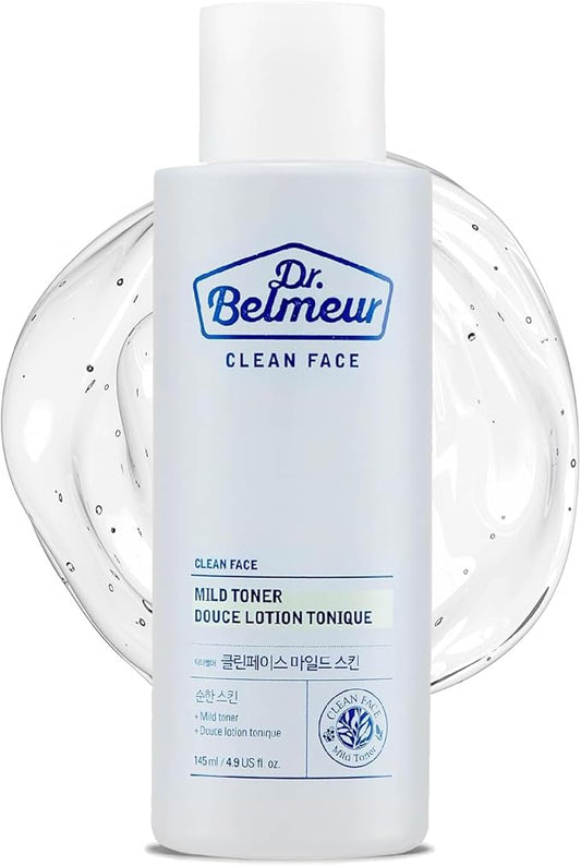 Clean Face Mild Toner (4.9fl oz) - Soothing & Refreshing for Sensitive Skin. Korean Skin Care. Panthenol, Mint, Sage, Phytosphingosine.