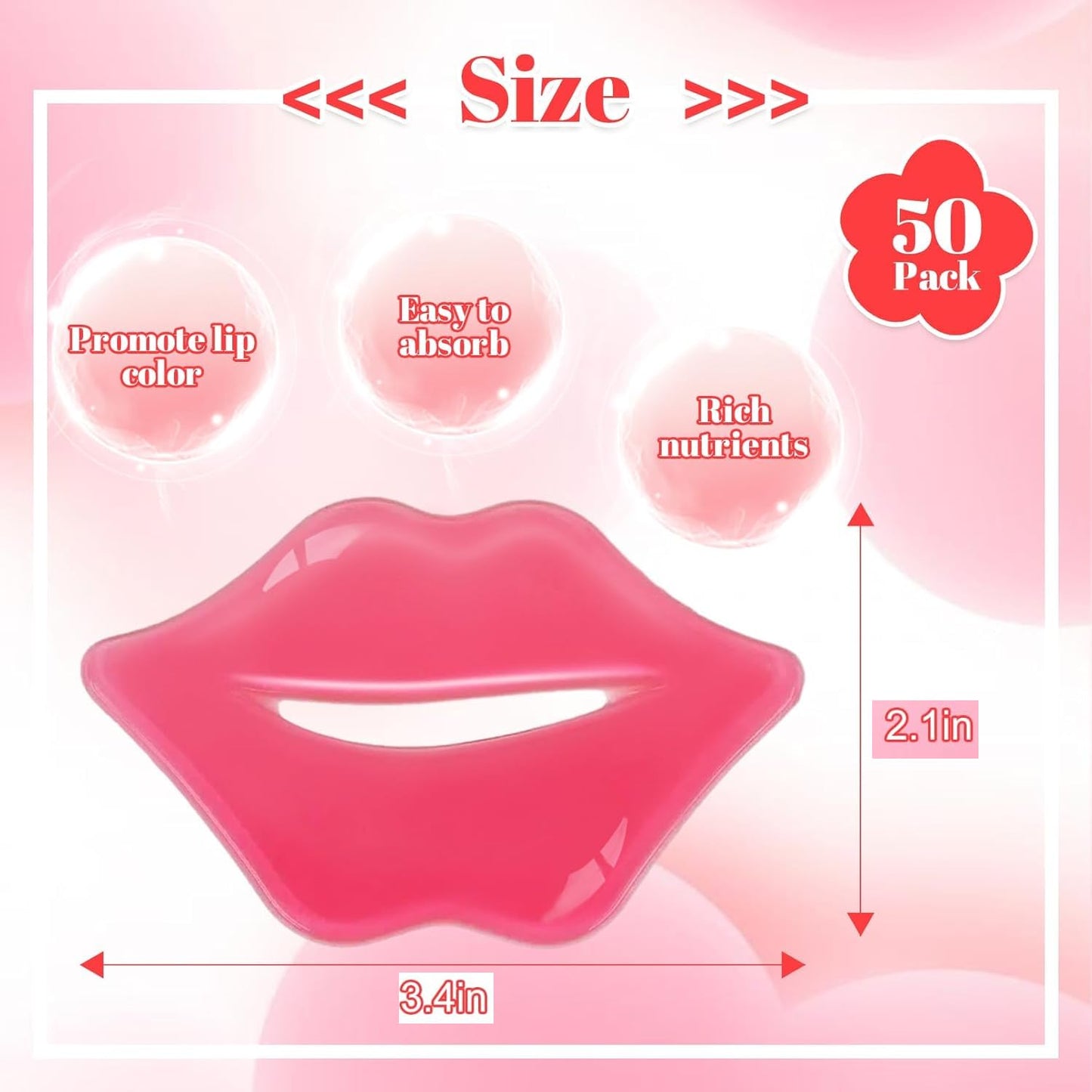 CACASO 50 Pcs Lip Mask Sheet - Crystal Lip Masks, Moisturizing Rose Pink Lip Masks, Anti-Chapped, Anti-Wrinkle