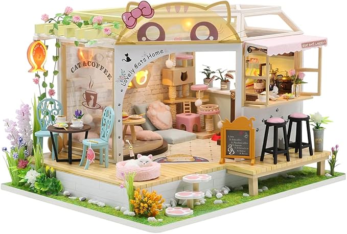 CUTEBEE Dollhouse Miniature with Furniture, DIY Wooden Dollhouse Kit Plus Dust Proof, Creative Room Idea