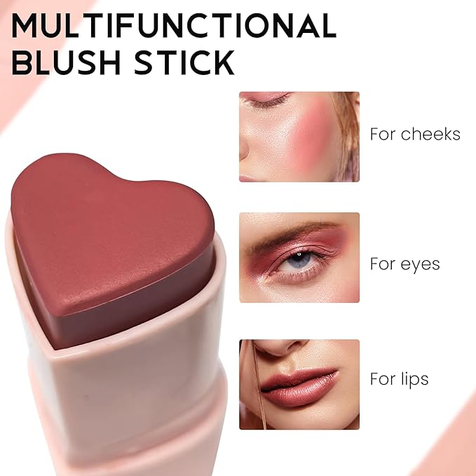 Blush Stick for Cheeks, Cream Blush with Heart-shaped, - Rose