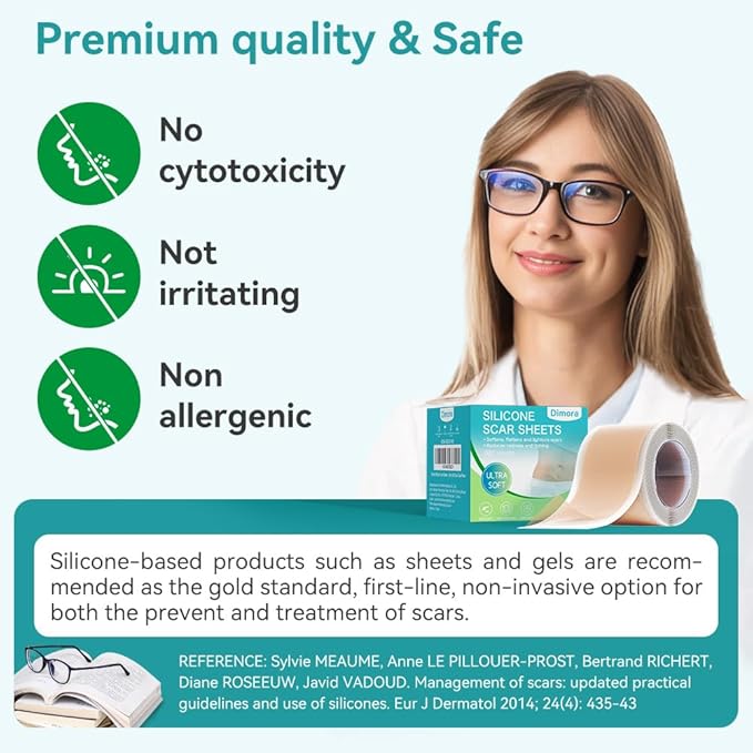 Dimora Medical Grade Silicone Scar Sheets - Ultra Soft Silicone Scar Tape (1.6”x120" Roll), Waterproof Scar Treatment for Surgical Scars, C Section, Tummy Tuck, Keloid Treatment