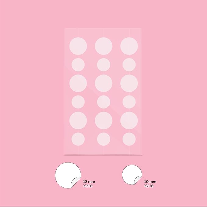 HANHOO Blemish Patch, 432 count, 12 pk, includes hydrocolloid pimple patches that shrink pimples, absorb fluid, and protect from finger-picking and dirt. Invisible acne spot patches for clear skin.