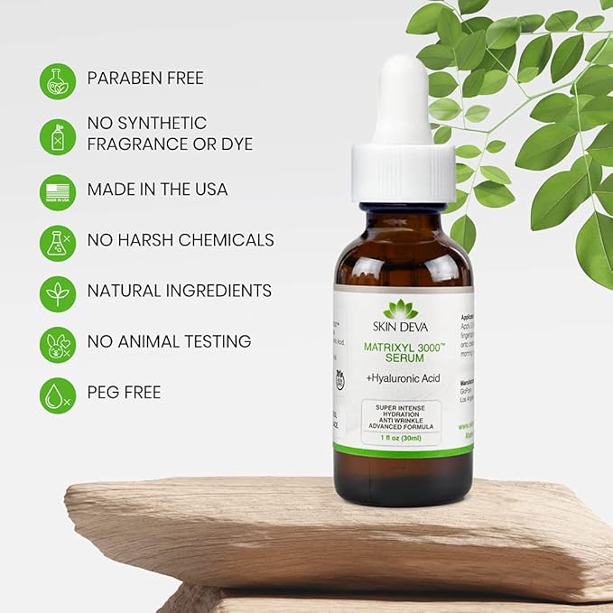 SKIN DEVA 1 fl oz Matrixyl 3000 with Hyaluronic Acid Serum Peptides Serum For Face Hydration with Hyaluronic Acid Stimulates Collagen Repair Mechanisms Lightweight Anti Aging Moisturizer