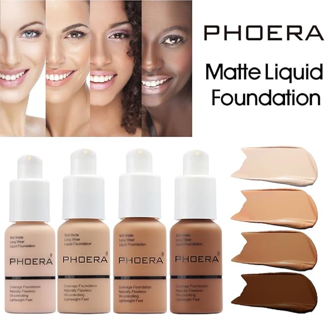2 Pack PHOERA Foundation 102# Nude 103# Warm Foundation Makeup.