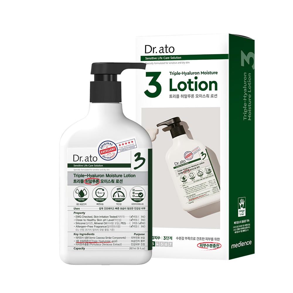 Dr. ato Rapid Moisturizing Daily Lotion for Body & Face with Triple Hyaluronic Acid, Vegan, Korean Skincare (10.4 Fl Oz)