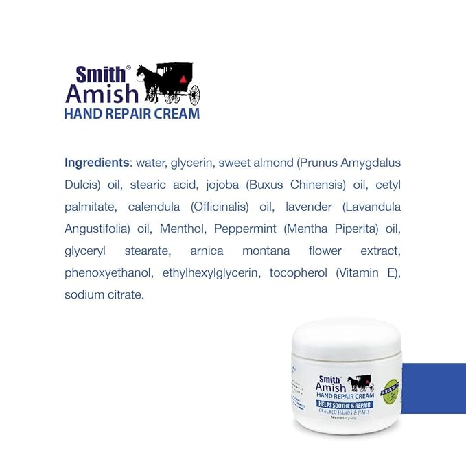 Smith Amish Hand Repair Cream 4.5 oz jar Plus Organic Peppermint Lip Balm.