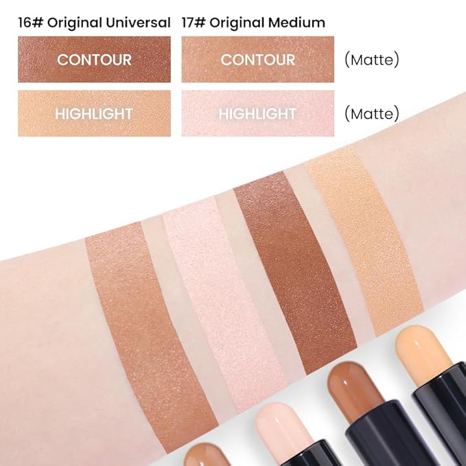 Kaely 2Pcs Cream Bronzer Highlighter Stick,Face Shaping Contouring Shades Makeup,16+17