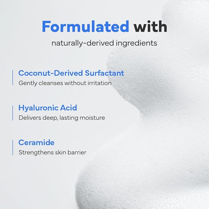 SAM'U PH Sensitive Gel Foam Cleanser | Korean Hydrating Face Wash with Hyaluronic Acid & Centella | Gentle Facial Cleanser for Dry & Sensitive Skin (5.07 Fl. Oz.)