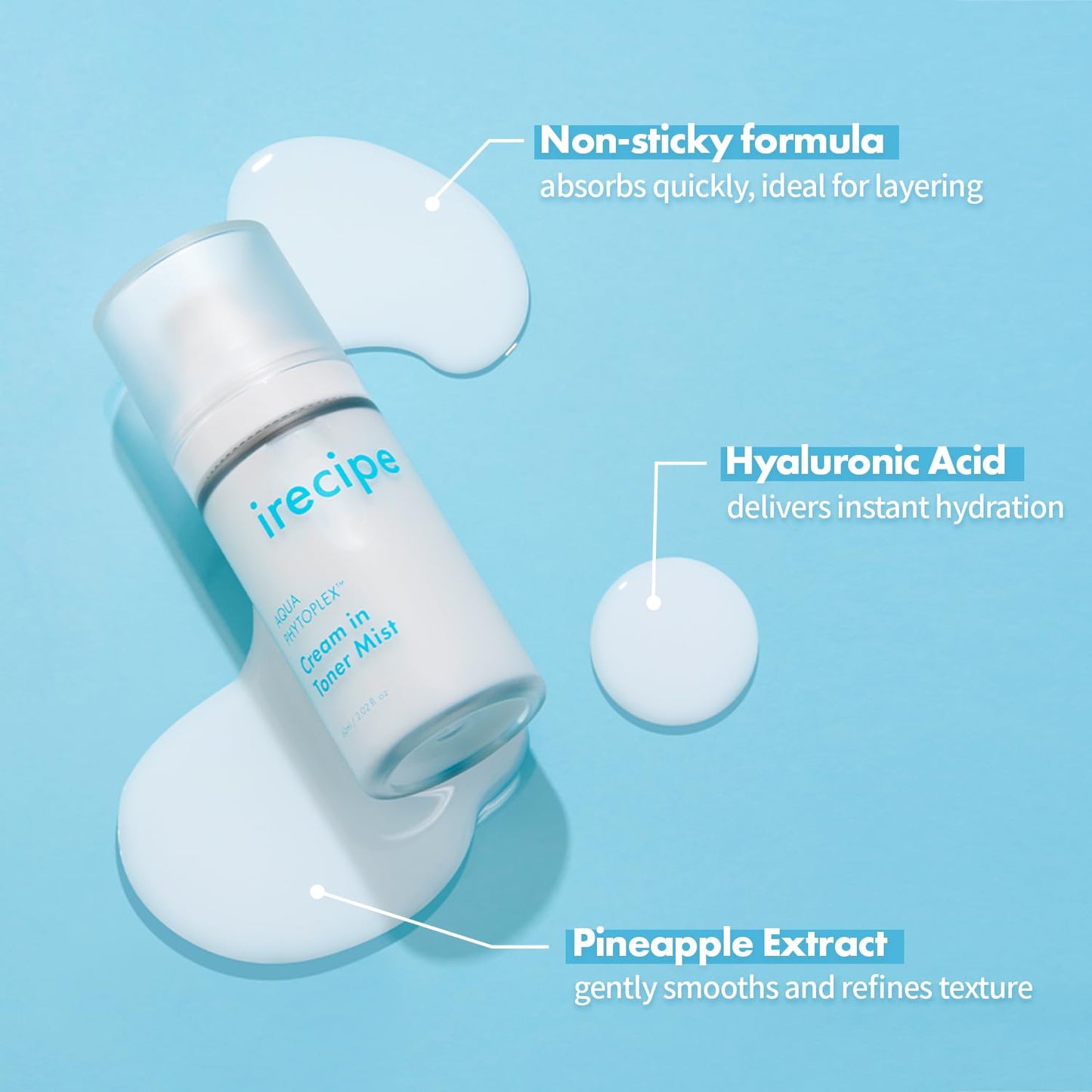 IRECIPE Aqua Phytoplex Cream in Toner Mist Long Lasting Deep Hydration, All-in-One Facial Mist for All Skin Type Unscented Clean Beauty, Vegan, Cruelty Free, Korean Skincare (60ml / 2.02 oz)