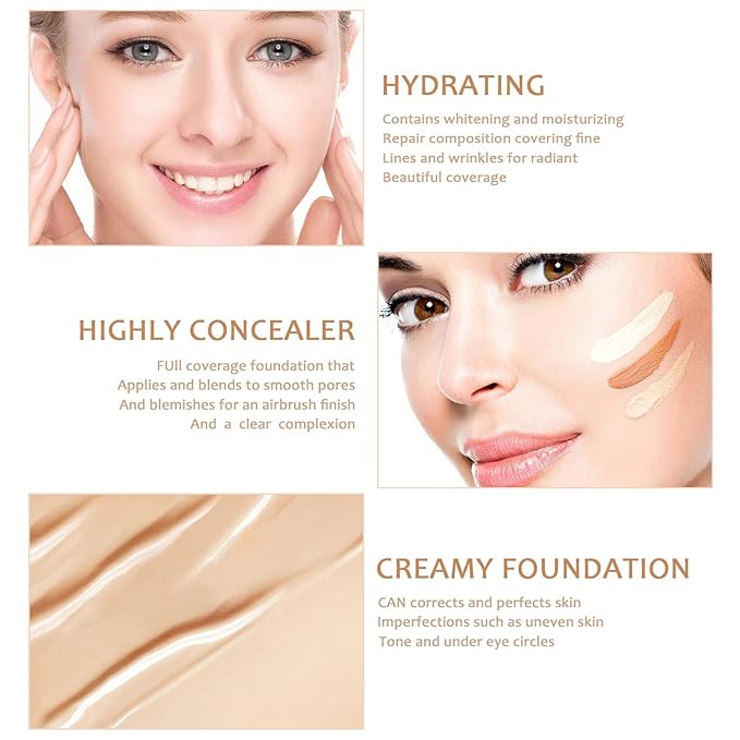 Sulily 2 Pcs BB Cream Full Coverage Foundation,Hydrating BB Cream(ivory)