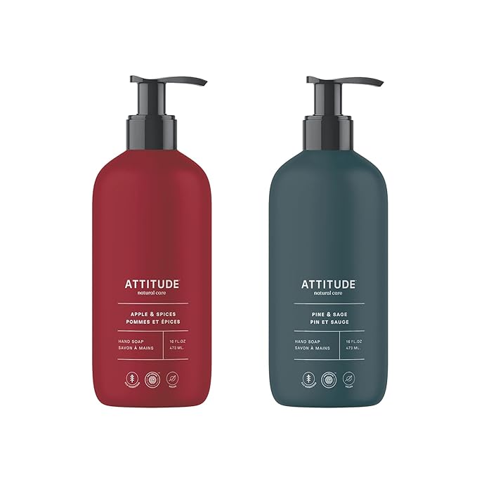Bundle of ATTITUDE Limited Edition Liquid Hand Soap, EWG Verified, Plant and Mineral-Based, Apple & Spices, 16 Fl Oz + ATTITUDE Limited Edition Liquid Hand Soap, EWG Verified, Pine & Sage, 16 Fl Oz