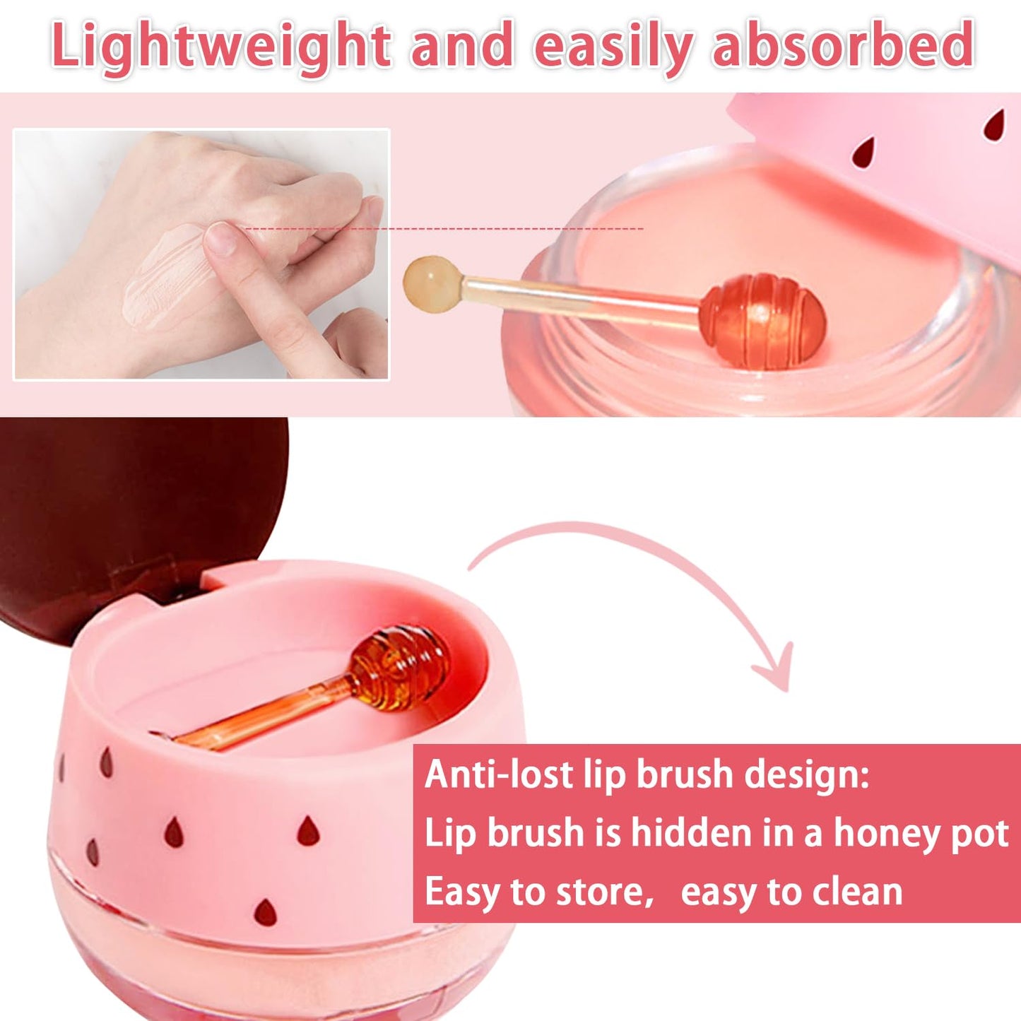 3 PCS Bee Lip Balm Honey Pot, Watermelon & Cherry & Strawberry Lip Mask Overnight Propolis Moisturizing Lip Balm Hydrating Prevention Dry and Crack Lip Scrubs Exfoliator Lip Wrinkle Care (Set C)