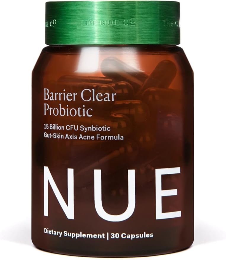 The Nue Co. Barrier Clear Probiotic, Gut-Skin Axis Acne Formula, for All Skin Types, 30 Capsules