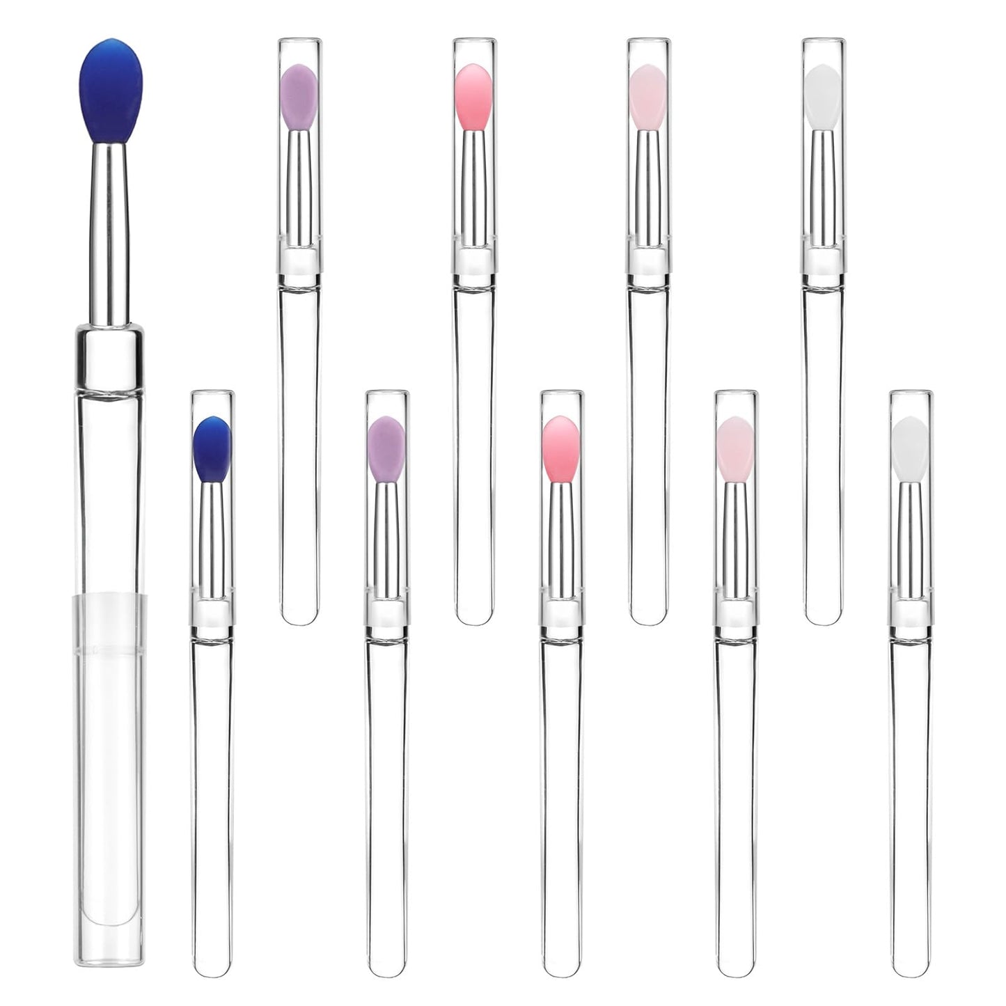 10 PCS Lip Brush, Silicone Lip Lipstick Applicator Brushes with Caps, Reusable Mask Applicator for Applying Lips Gloss Balm, Silicone Lips Scrubber
