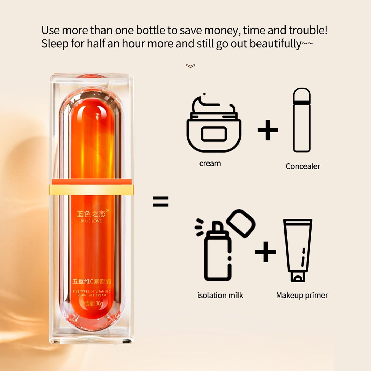 BLUE LOVE 3PCS Vitamin C Tone Up Cream Set, Quick Makeup Moisturizer for Radiant Skin, Natural Skincare for All Skin Types & Daily Use