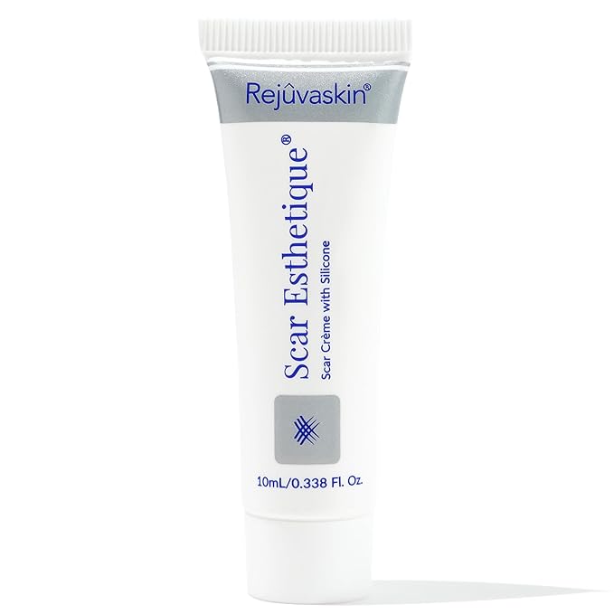 Rejuvaskin Scar Esthetique Scar Cream with Silicone, Reduces the Appearance of Surgical Scars, Burns, Stretch Marks, Keloids & Acne Scars, 10ml/0.338 Oz