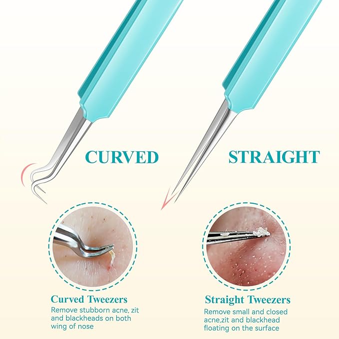 MORGLES Blackhead Remover and Pimple Popper Tool Kit, 10 Pcs Professional Acne Extractor Kit, Ingrown Hair Tweezers with Leather Travel Case for Face and Eyebrow Grooming