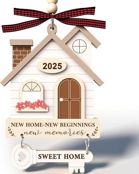 2025 New Home Ornament - Wooden Housewarming Gift for Homeowners, Couples & Friends - New Home New Beginning First Christmas House Ornament